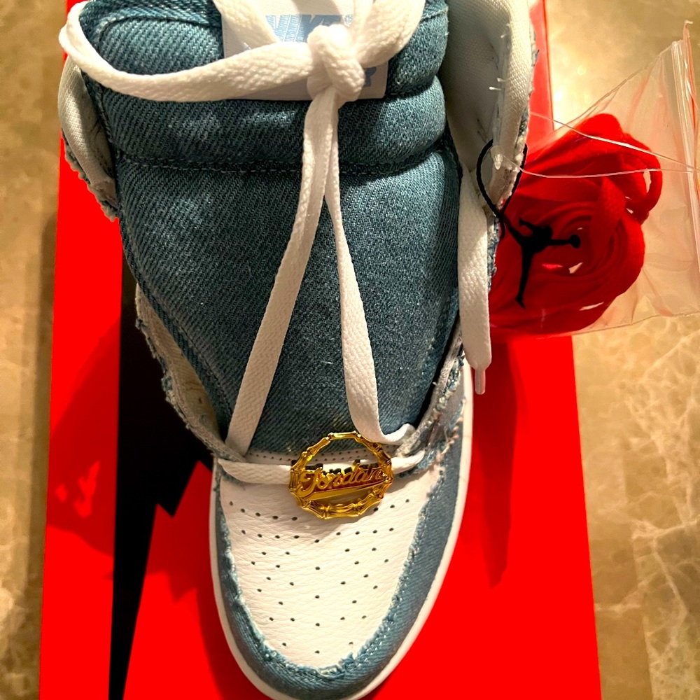 Authentic Jordan 1’s, Women size 7 1/2, color denim and white leather.